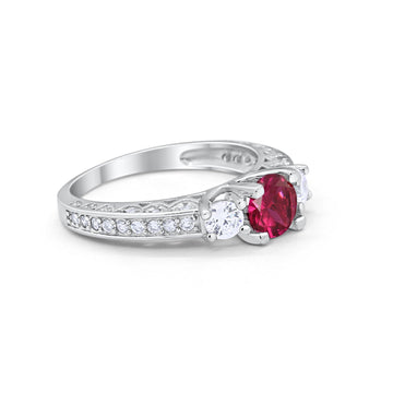 Vintage Style Wedding Ring Simulated Ruby CZ 925 Sterling Silver